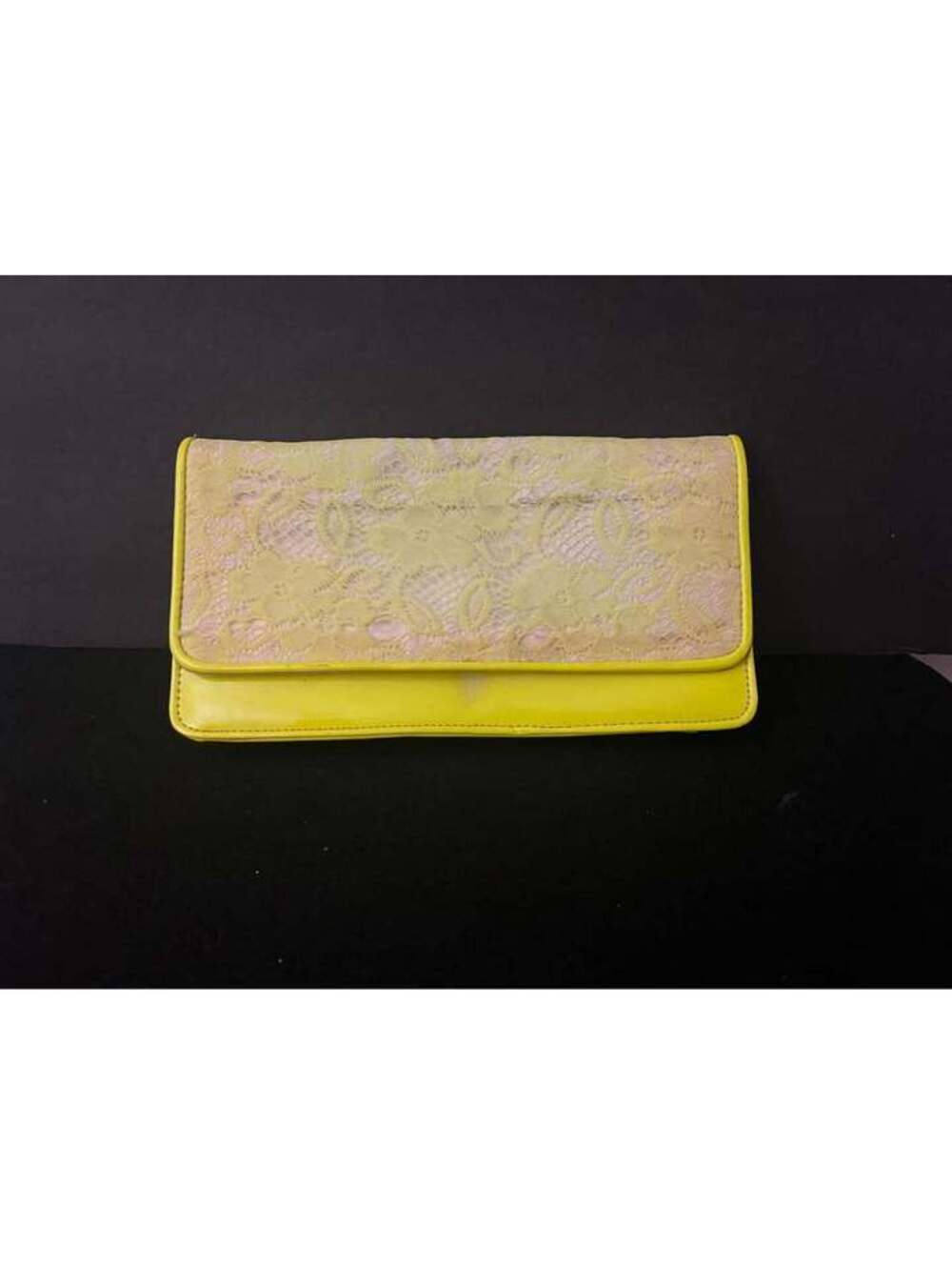 Yellow Lace Overlay Clutch with Chain Strap